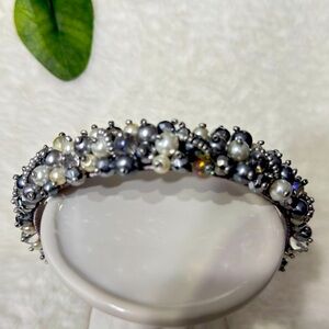Handmade Crystals Gray and White Beads Hairband